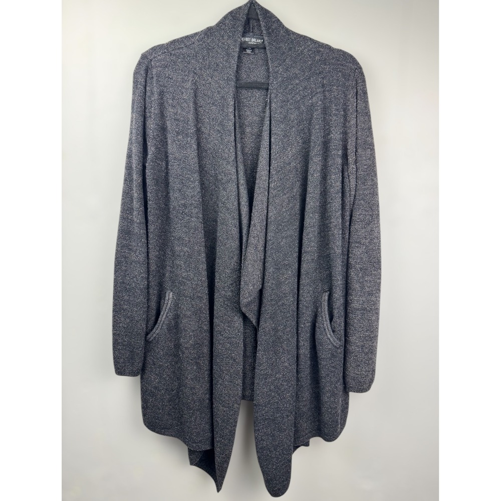 Barefoot Dreams Cozychic Lite Cardigan Drape Open Front Pockets Charcoal L/XL‎